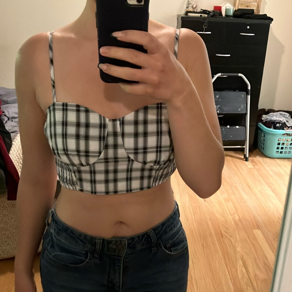 Plaid Crop Top - Black and White
